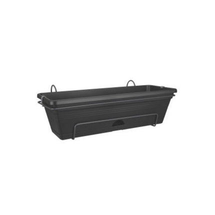 Zwarte balkonbak van 50x17x26 cm, ideaal voor het planten van bloemen, kruiden of tuinplanten, geschikt voor balkon en terras.